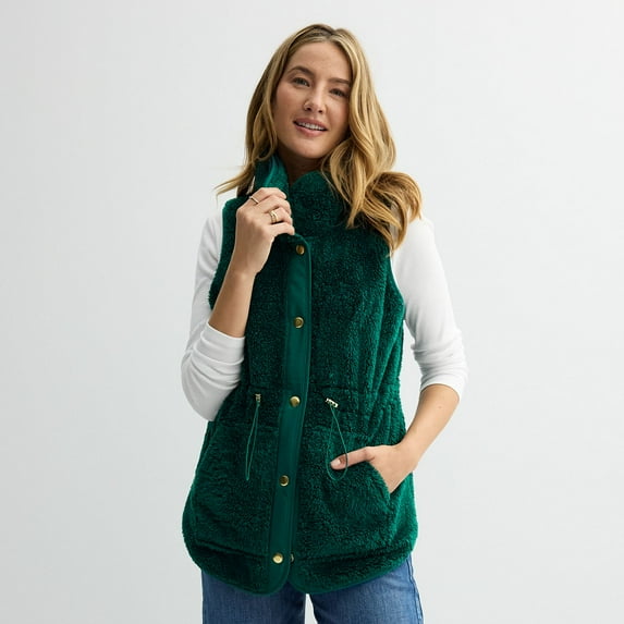 Women's Sonoma Goods For Life Sherpa Snap-Through Vest Color: Olympic Green Size: X LARGE