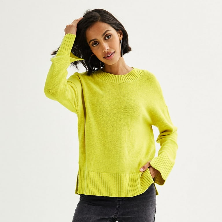 Women's Sonoma Goods For Life® Side Slit Crewneck Sweater Color: Transcend  Green Size: LARGE