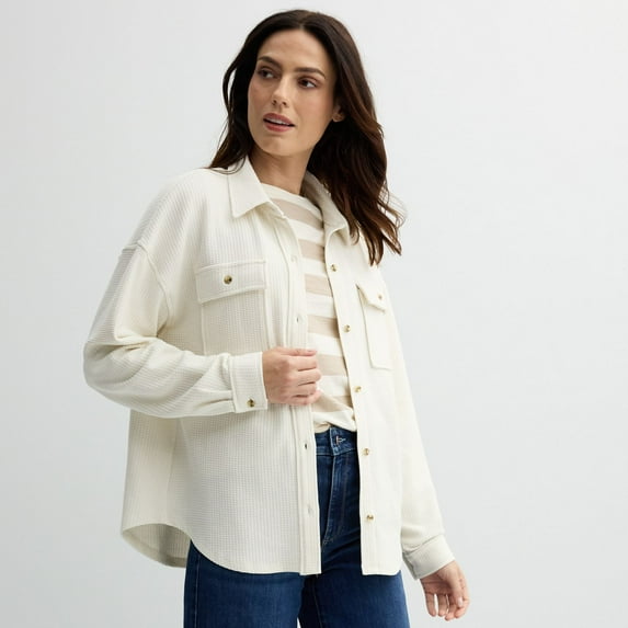 Women's Sonoma Goods For Life® Waffle Knit Shacket Color: Ivory Silk Size: XX LARGE