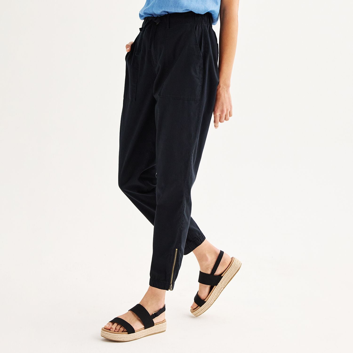 Women s Sonoma Goods For Life Zip Hem Core Utility Jogger Pants Color Pitch Black Size LARGE Walmart