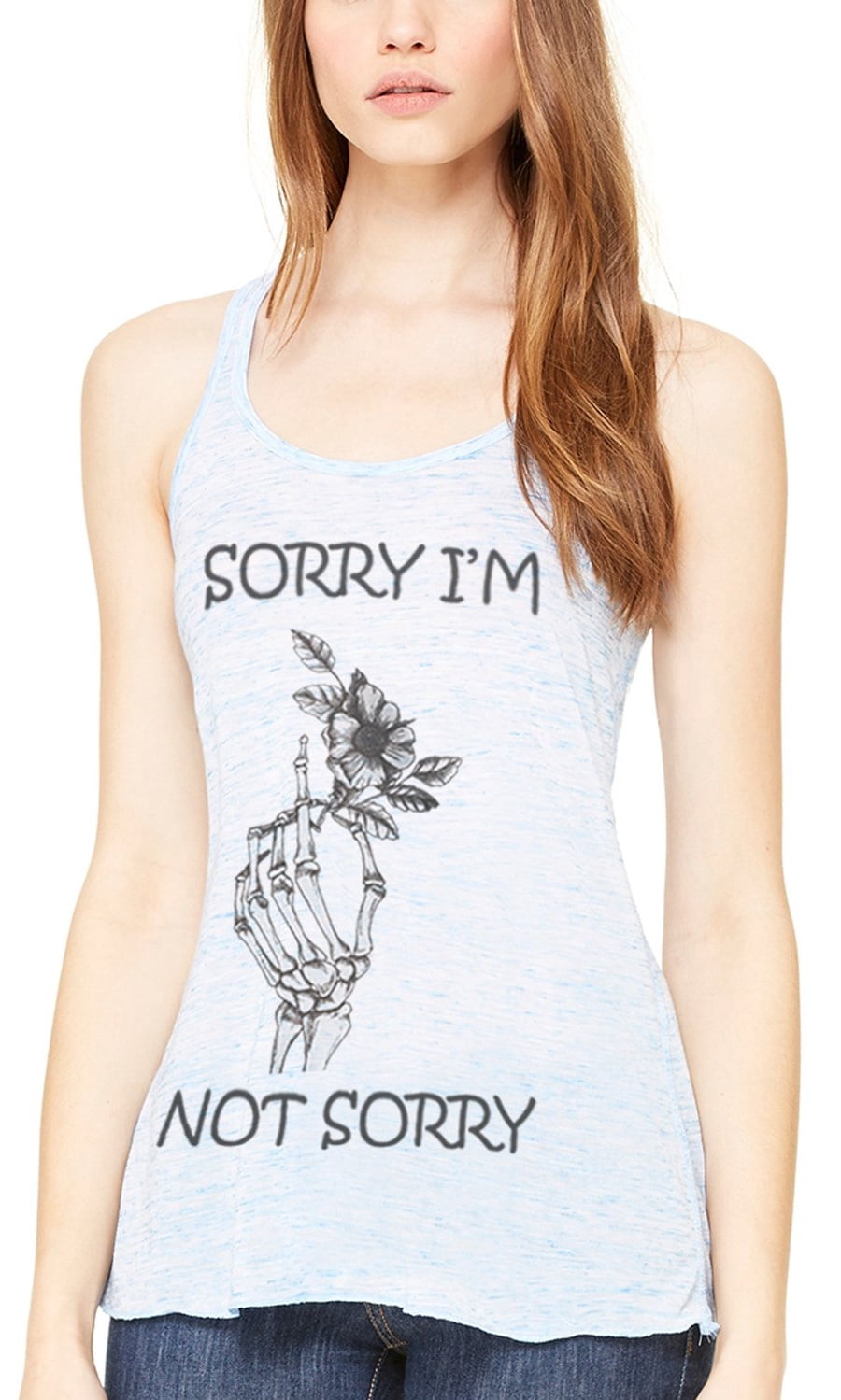 Women's Sorry Printed Flowy Racerback Tank Top