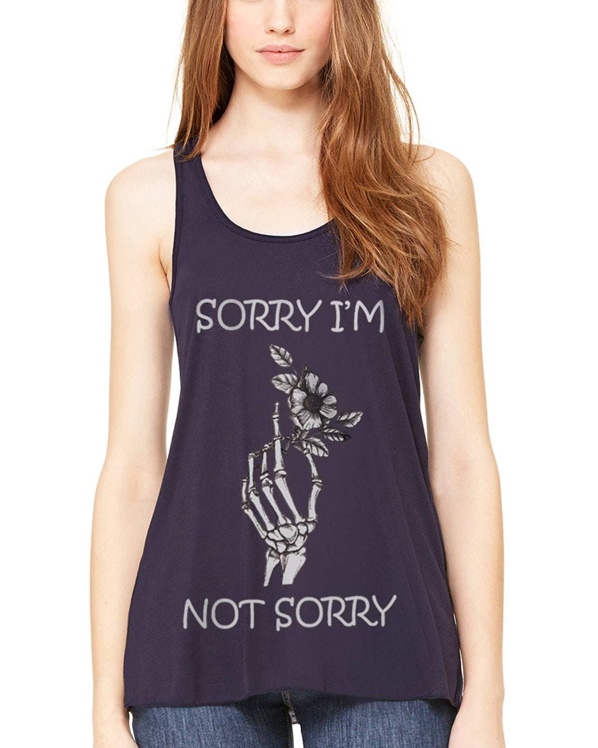 Women's Sorry Printed Flowy Racerback Tank Top