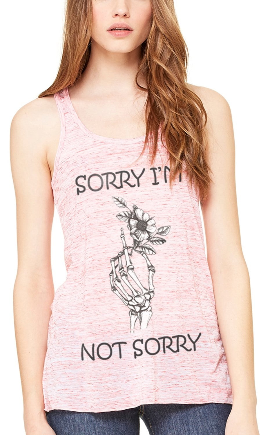 Women's Sorry Printed Flowy Racerback Tank Top
