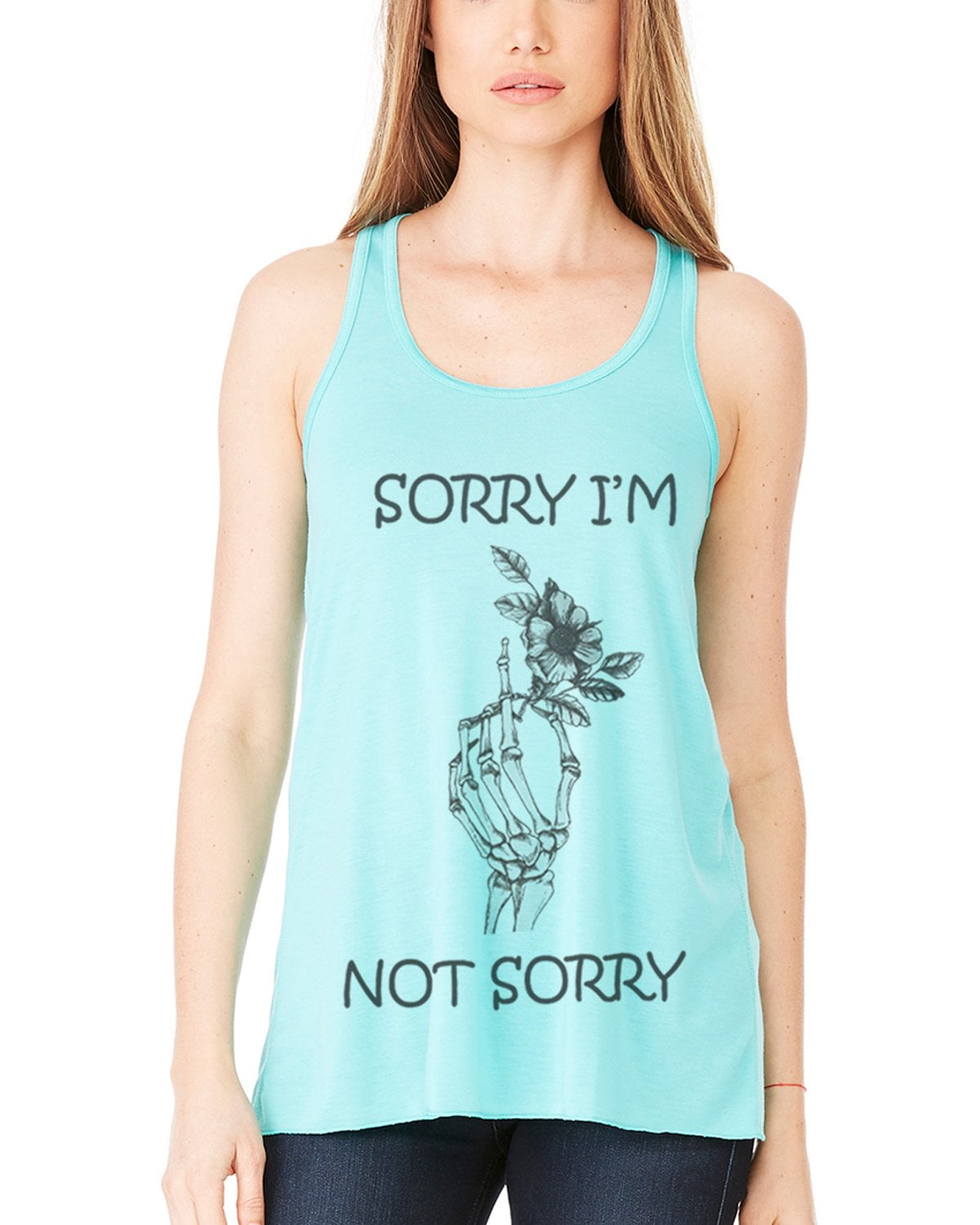 Women's Sorry Printed Flowy Racerback Tank Top