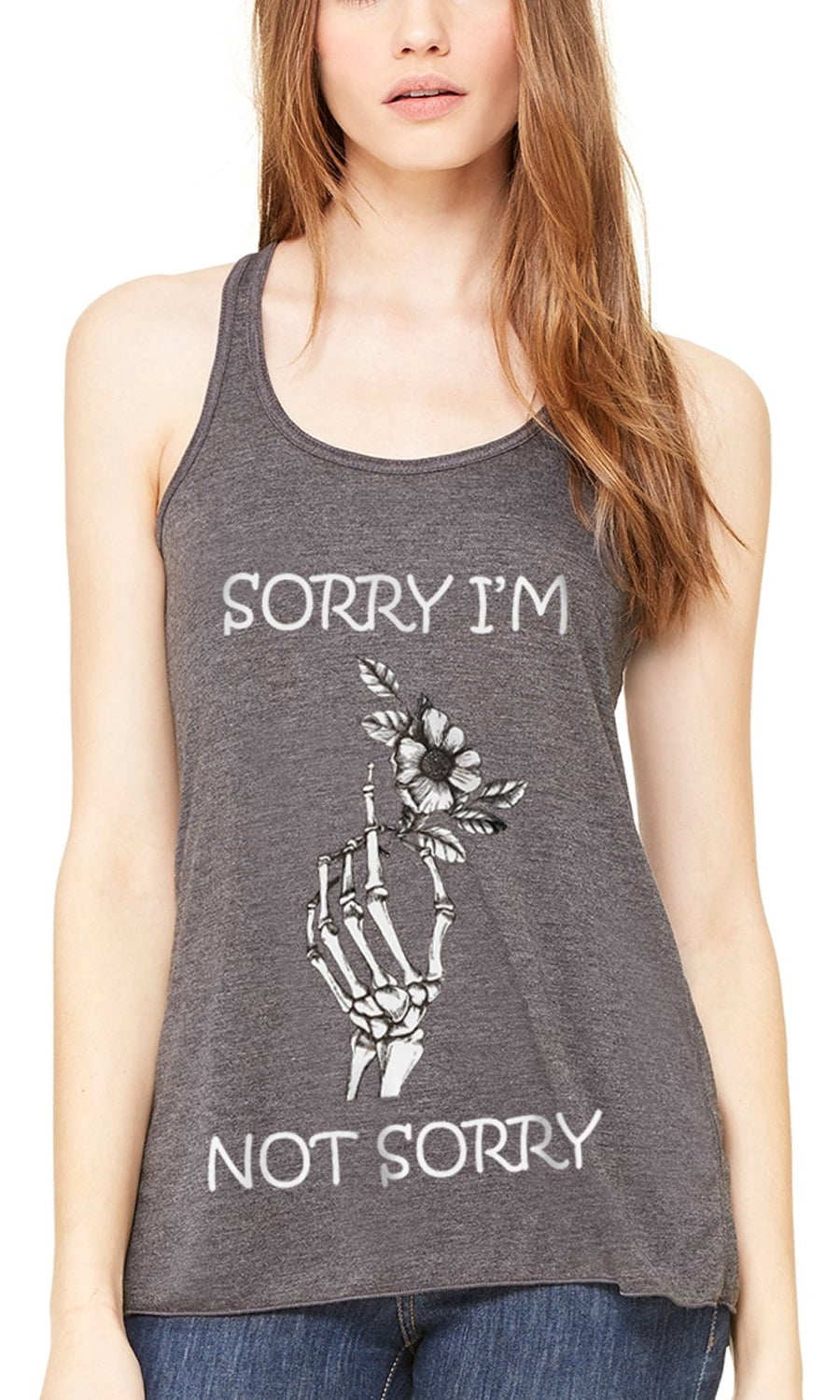 Women's Sorry Printed Flowy Racerback Tank Top