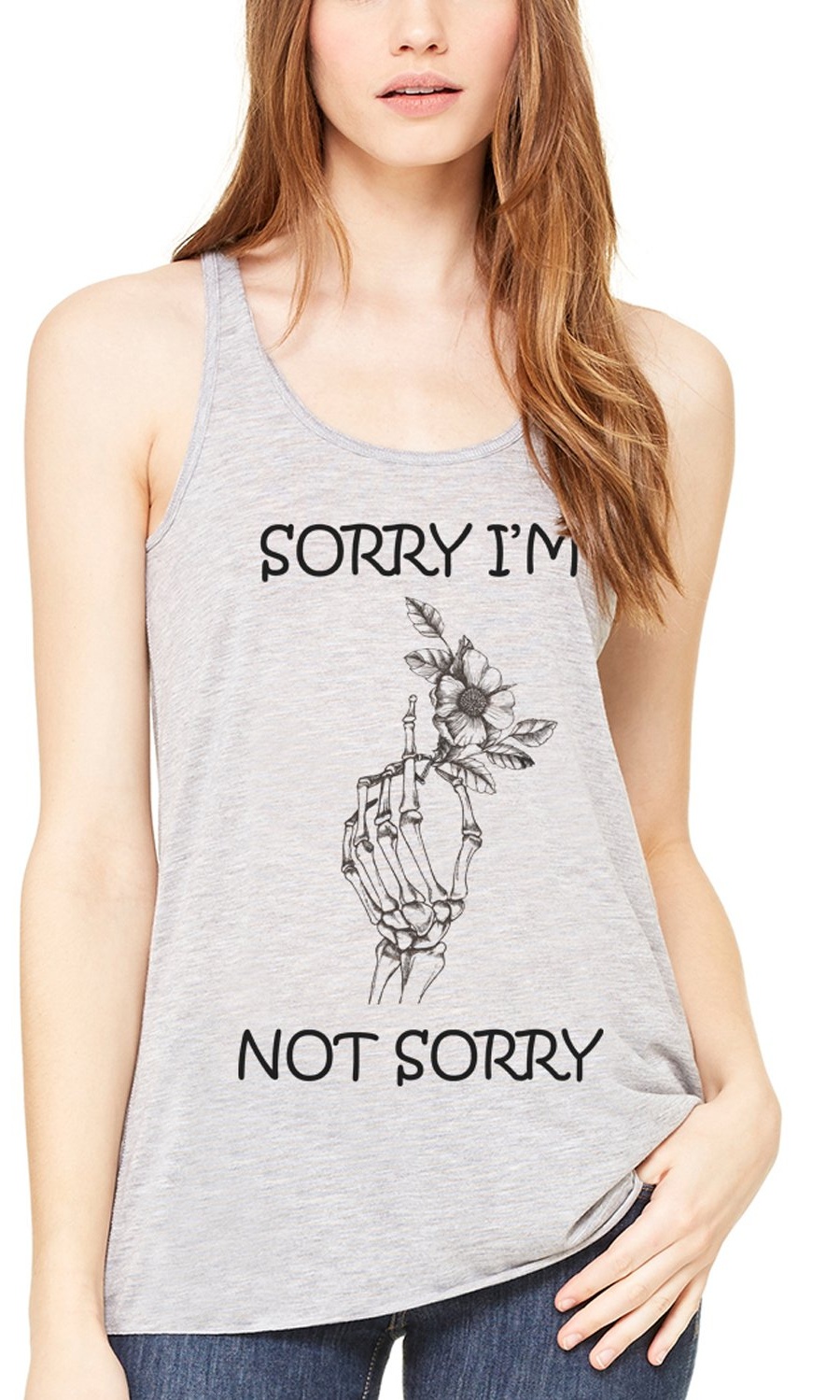Women's Sorry Printed Flowy Racerback Tank Top