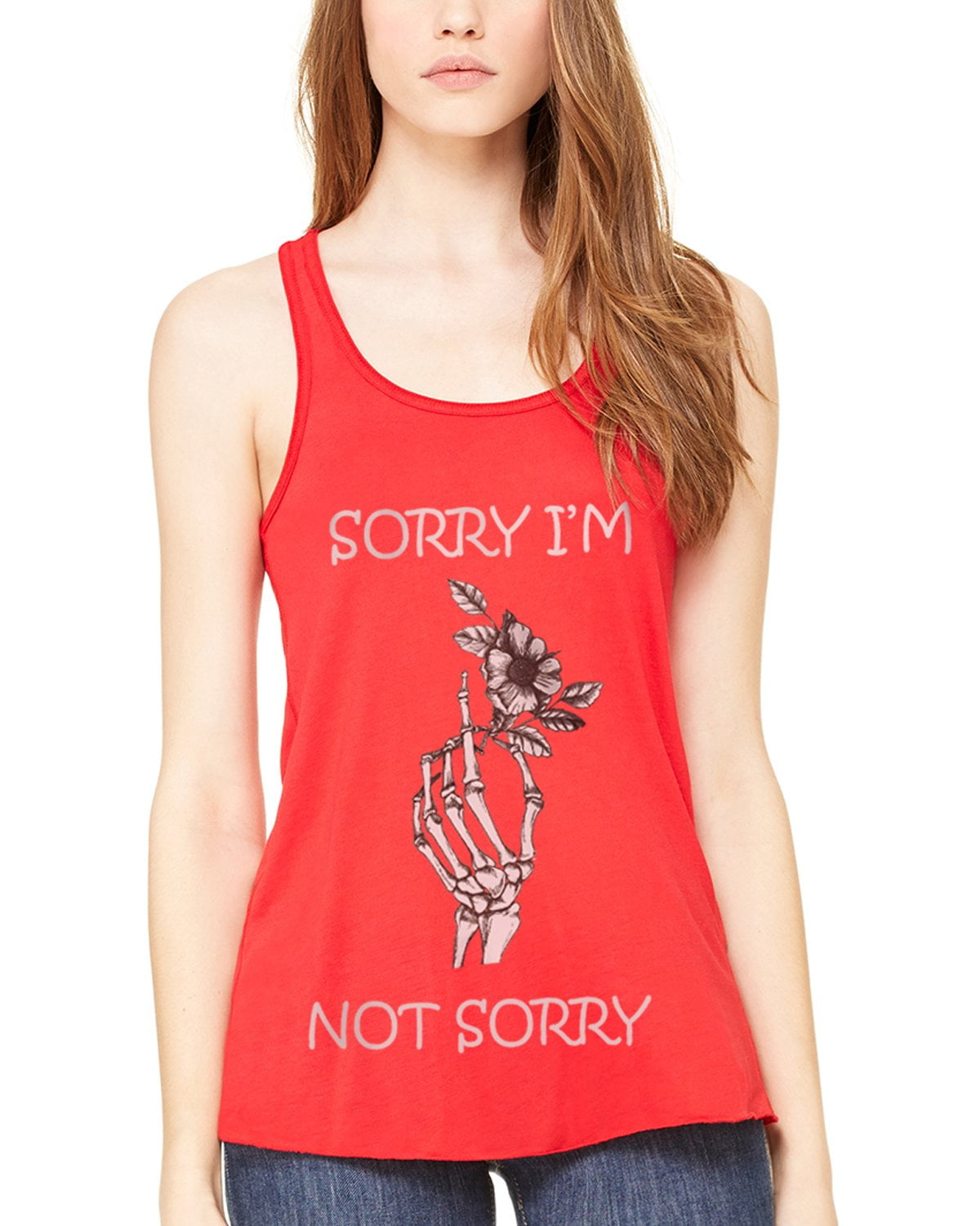 Women's Sorry Printed Flowy Racerback Tank Top