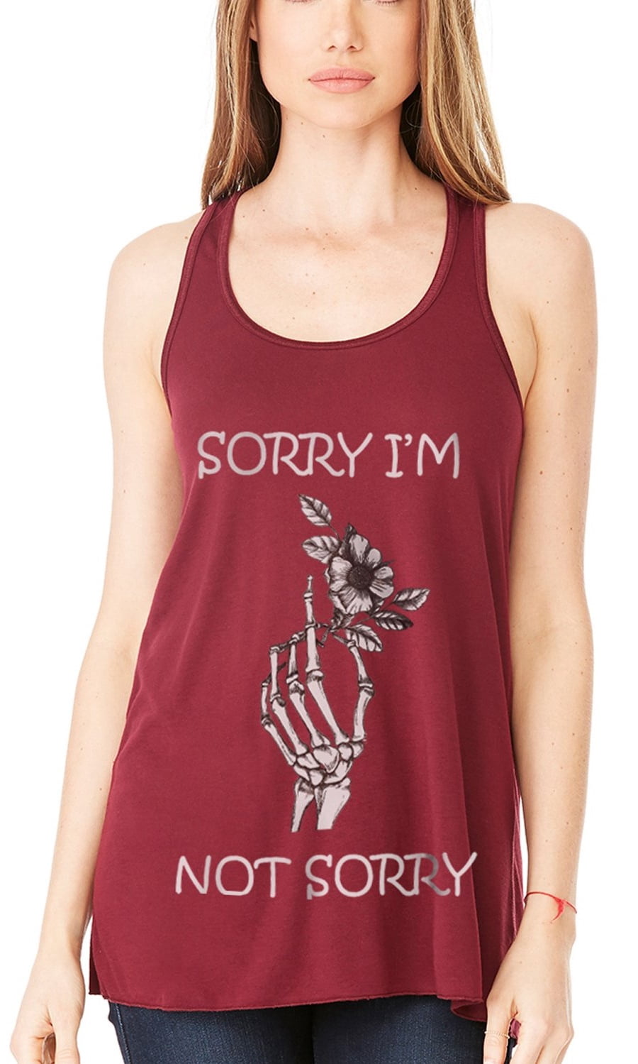 Women's Sorry Printed Flowy Racerback Tank Top