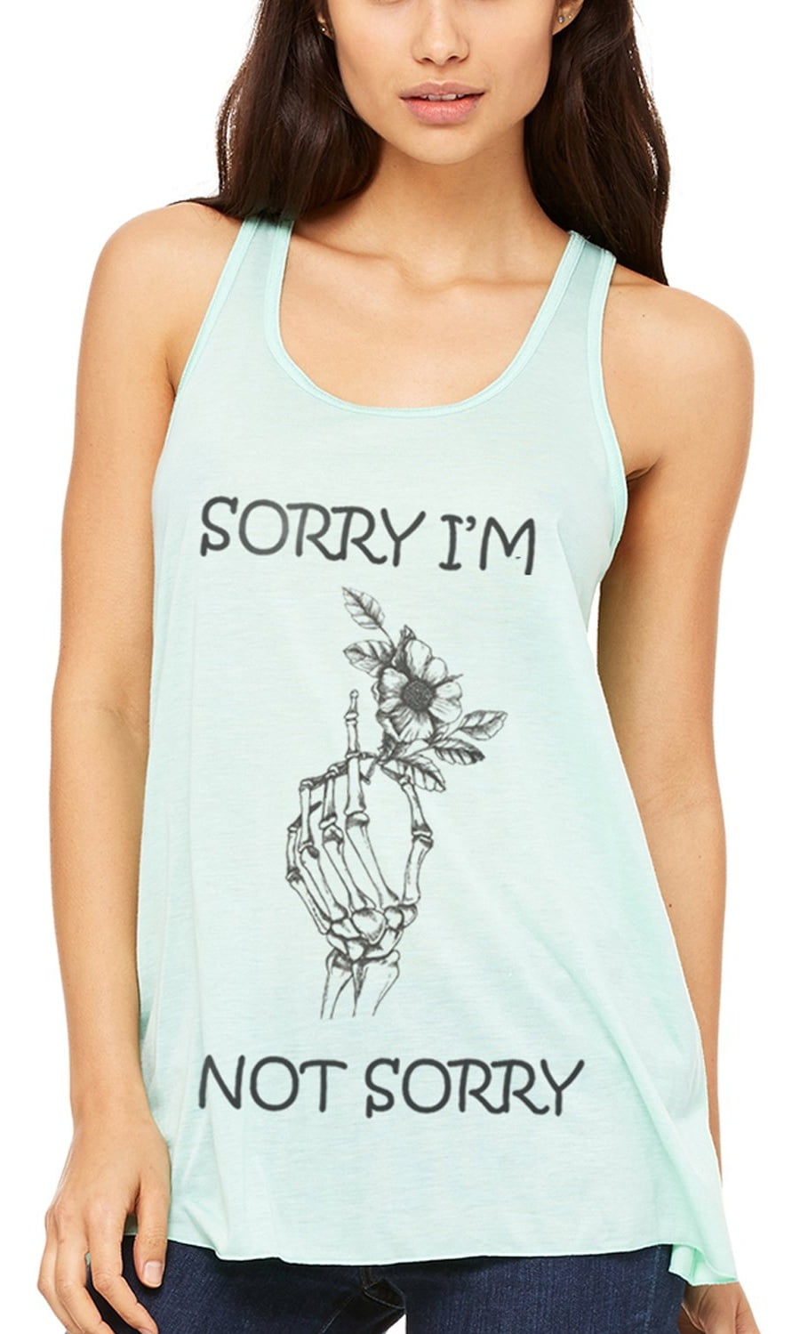 Women's Sorry Printed Flowy Racerback Tank Top