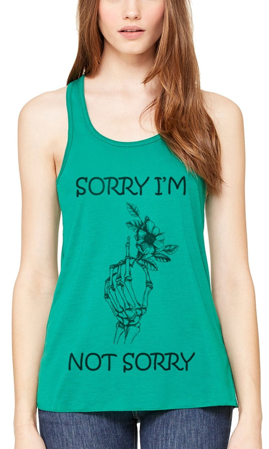 Women's Sorry Printed Flowy Racerback Tank Top