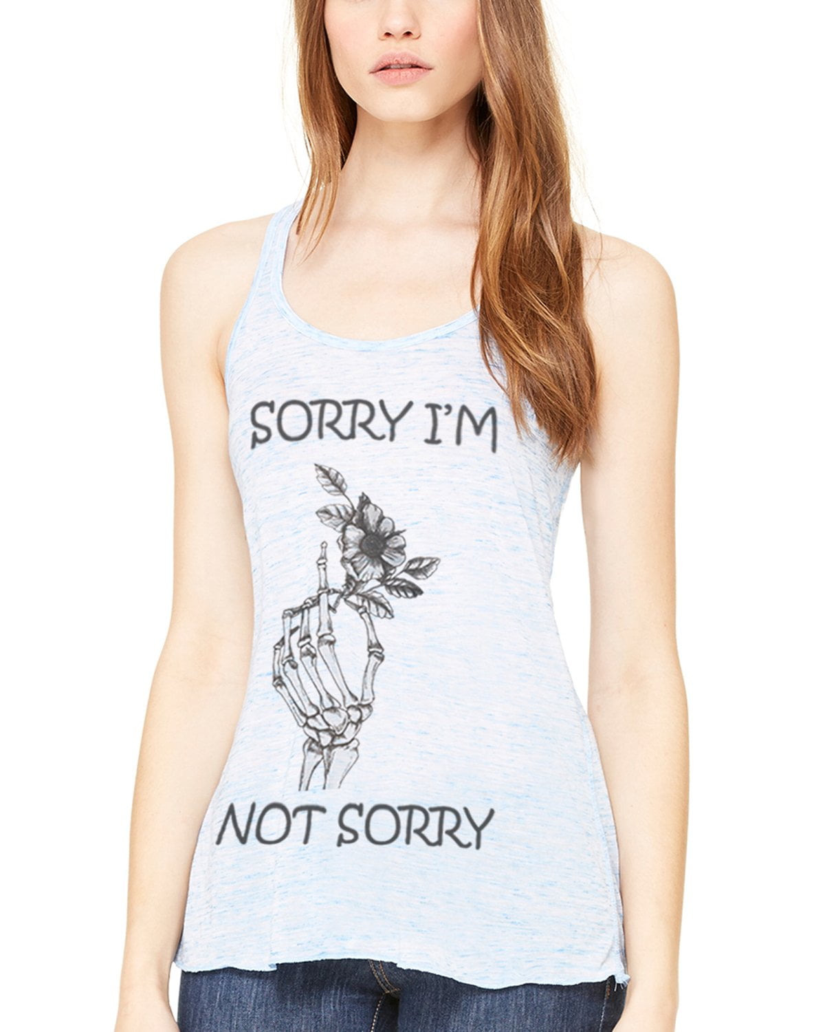 Women's Sorry Printed Flowy Racerback Tank Top