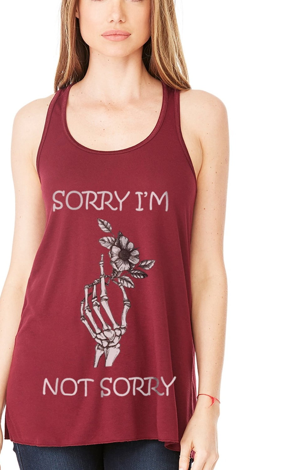 Women's Sorry Printed Flowy Racerback Tank Top