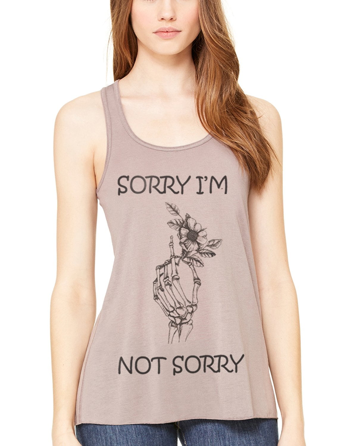 Women's Sorry Printed Flowy Racerback Tank Top
