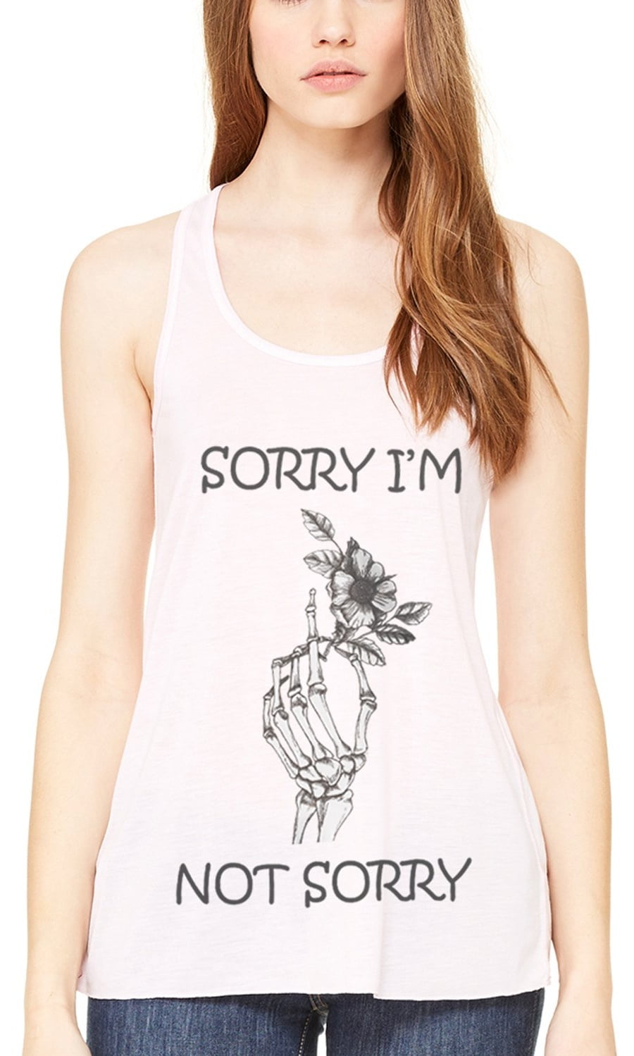 Women's Sorry Printed Flowy Racerback Tank Top
