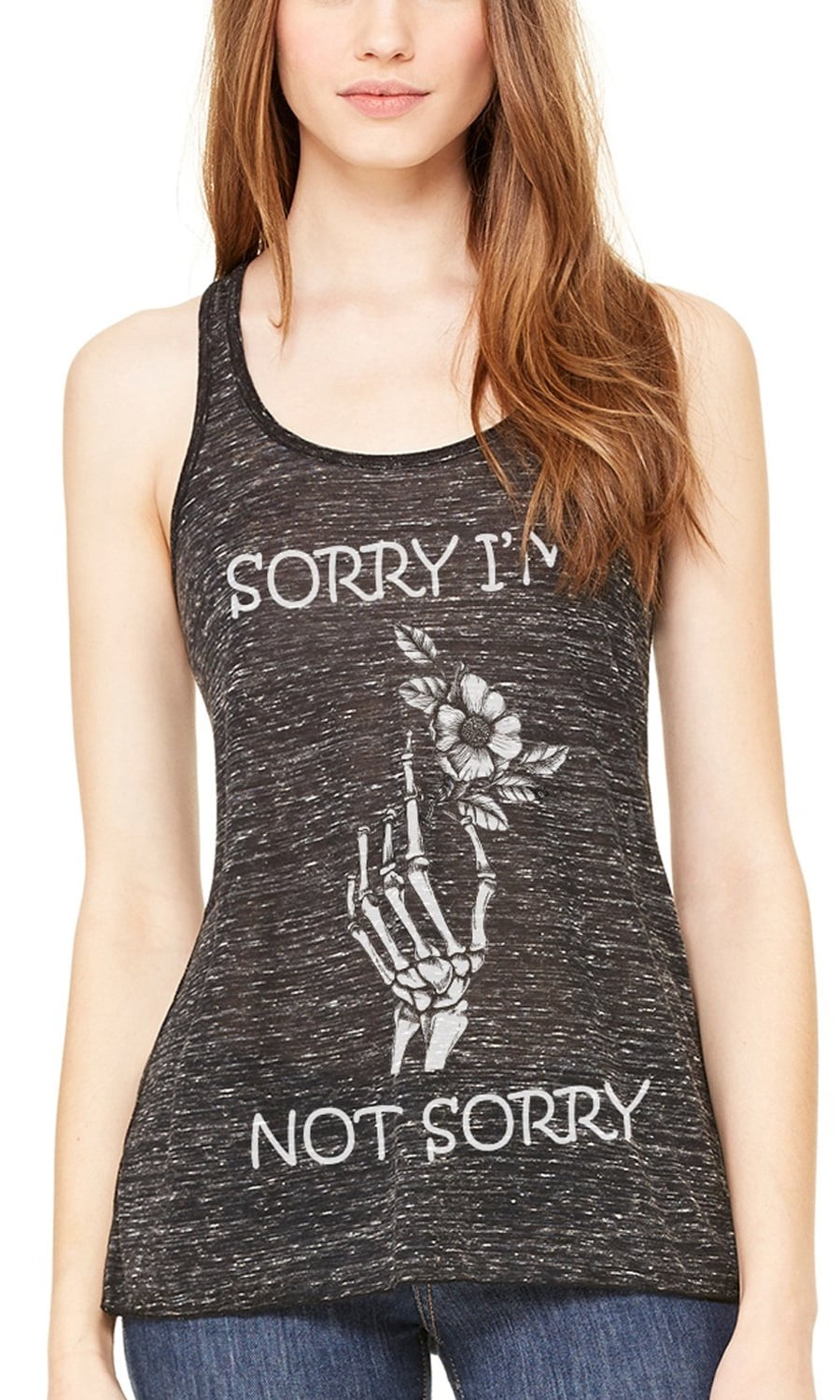 Women's Sorry Printed Flowy Racerback Tank Top