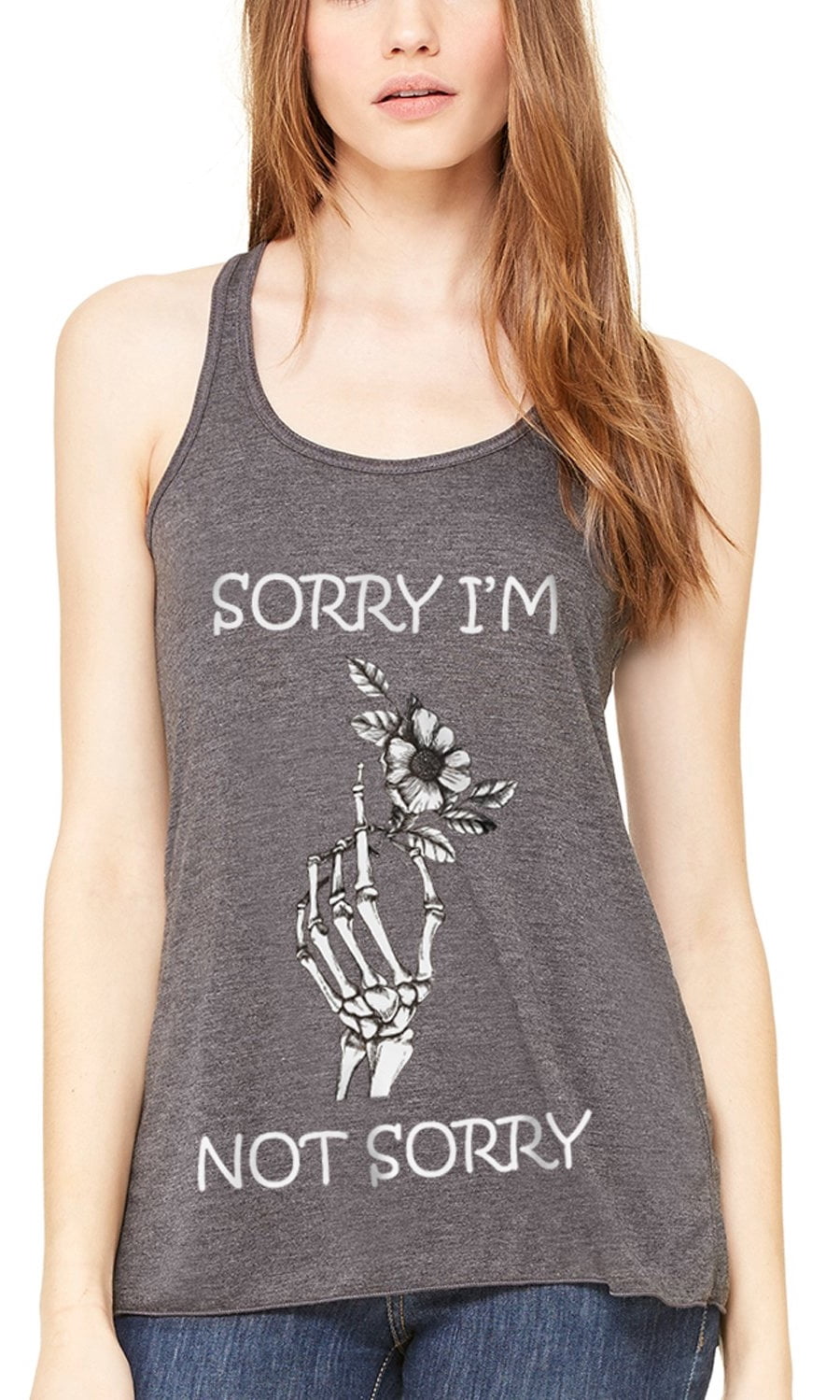 Women's Sorry Printed Flowy Racerback Tank Top