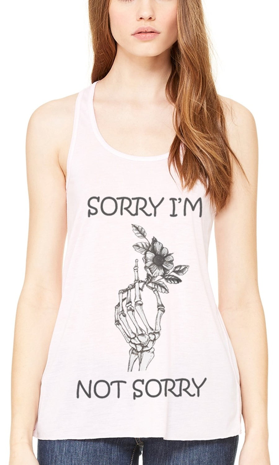 Women's Sorry Printed Flowy Racerback Tank Top