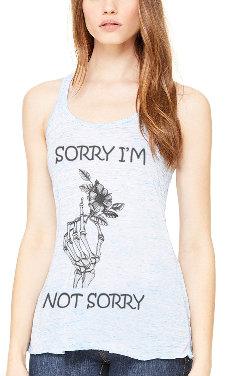 Women's Sorry Printed Flowy Racerback Tank Top