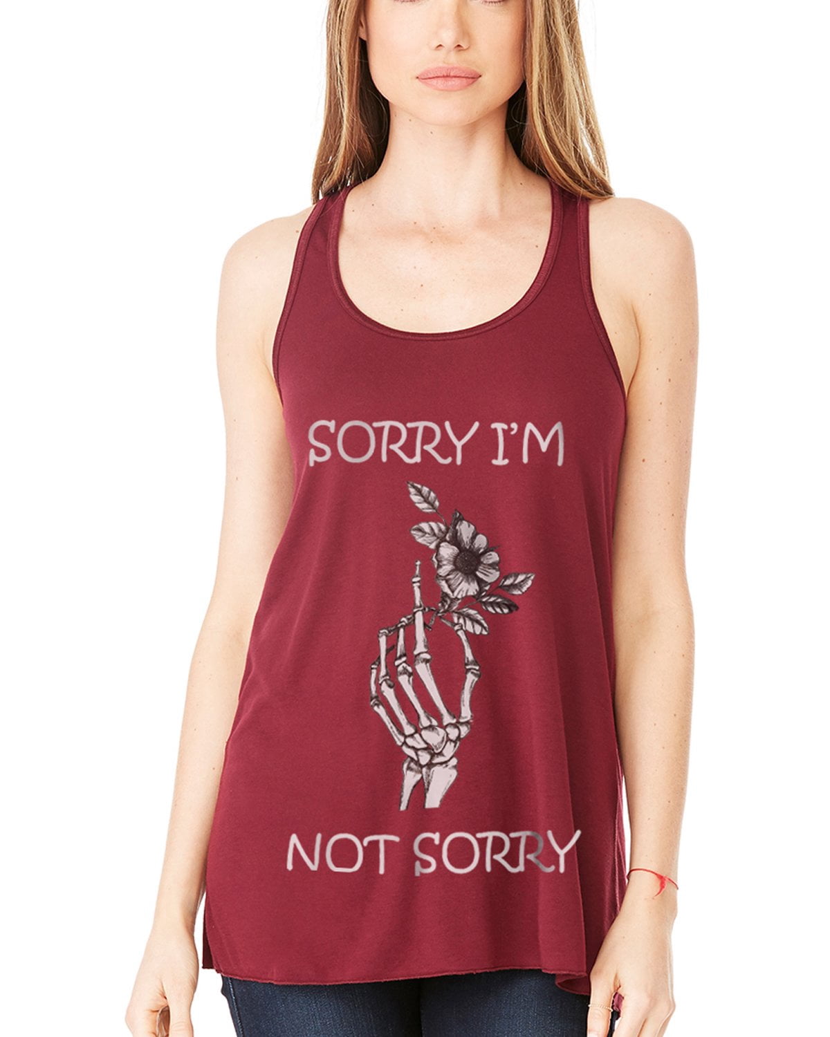 Women's Sorry Printed Flowy Racerback Tank Top