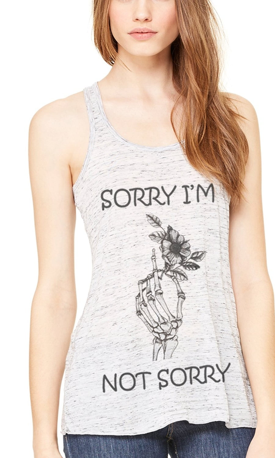 Women's Sorry Printed Flowy Racerback Tank Top