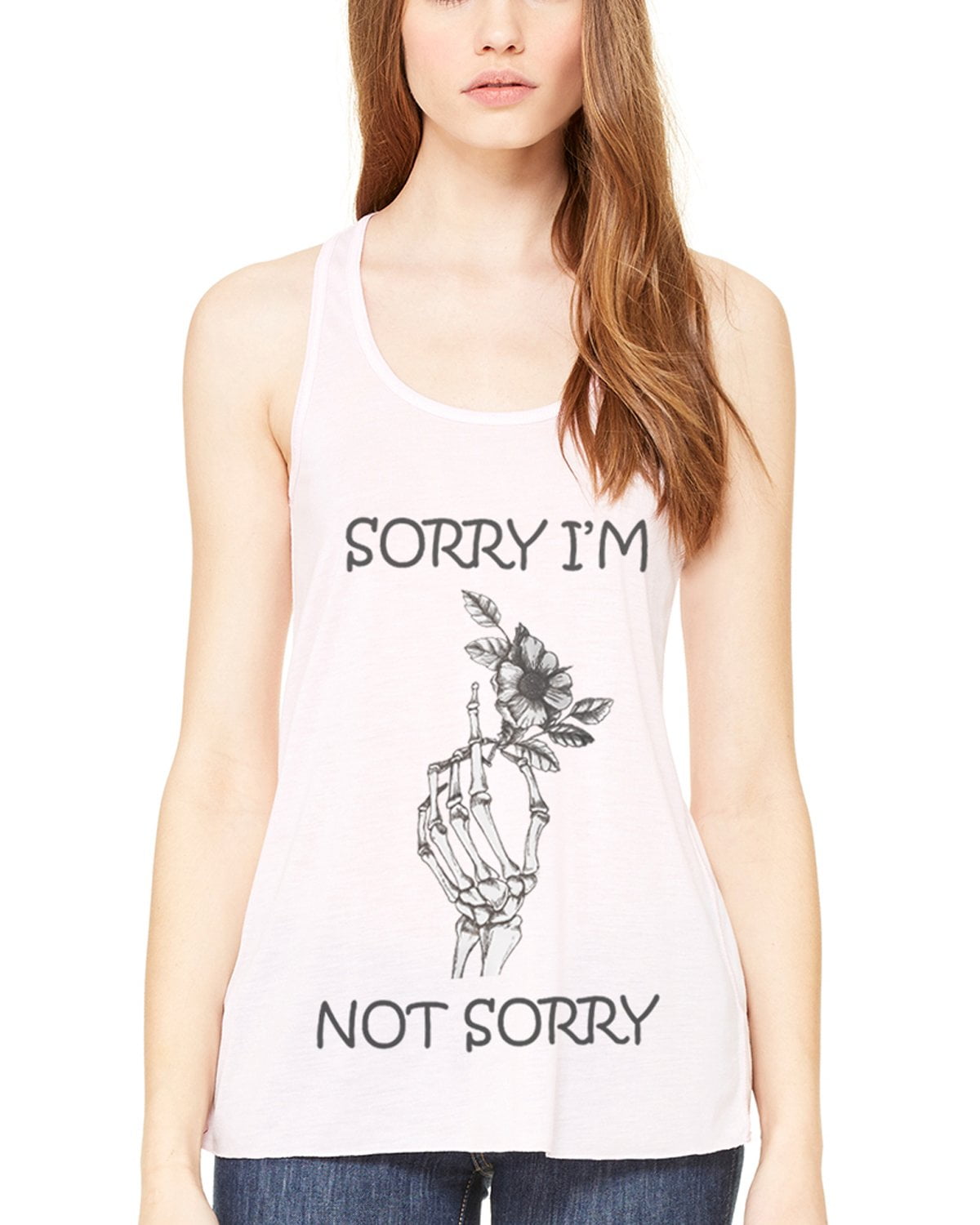 Women's Sorry Printed Flowy Racerback Tank Top
