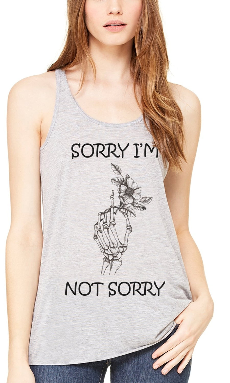 Women's Sorry Printed Flowy Racerback Tank Top