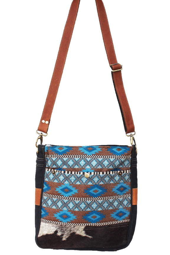 Women's Southwest Fabric Fabric Distressed Leather Shoulder Bag 17RT2115-215