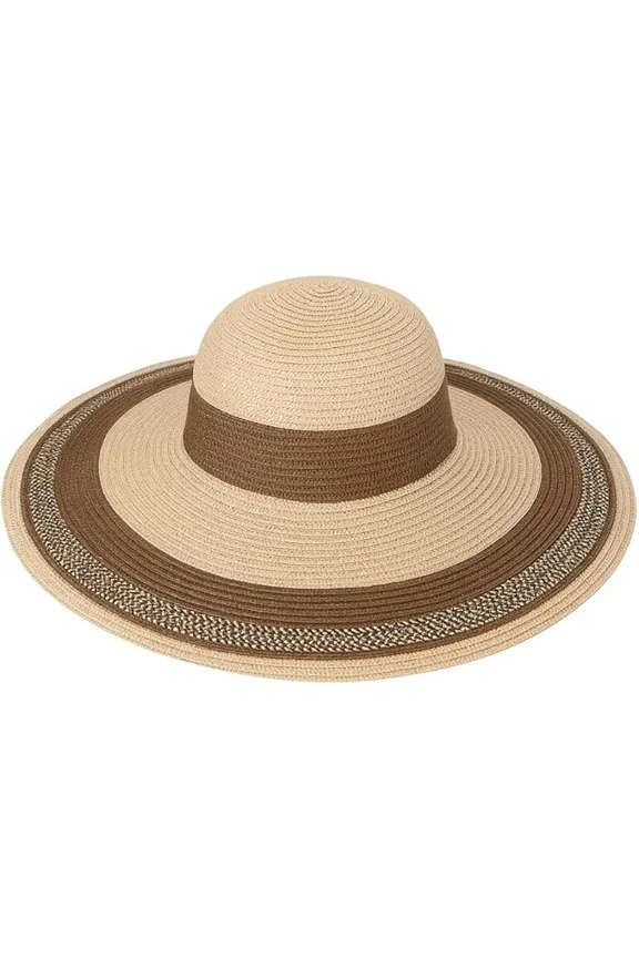 Womens Southwest Striped Foldable Sun Hat  Wide Brim Summer Hat with Woven Synthetic Material for UV Protection