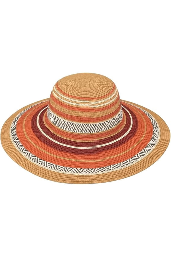 Womens Southwest Striped Foldable Sun Hat  Wide Brim Summer Hat with Woven Synthetic Material for UV Protection
