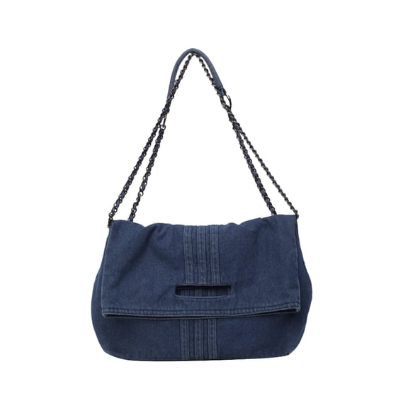 Women's Spacious Denim Tote Hobo Bag with Adjustable Strap & Chain Accent, Large Blue Jean Purse for Daily Use
