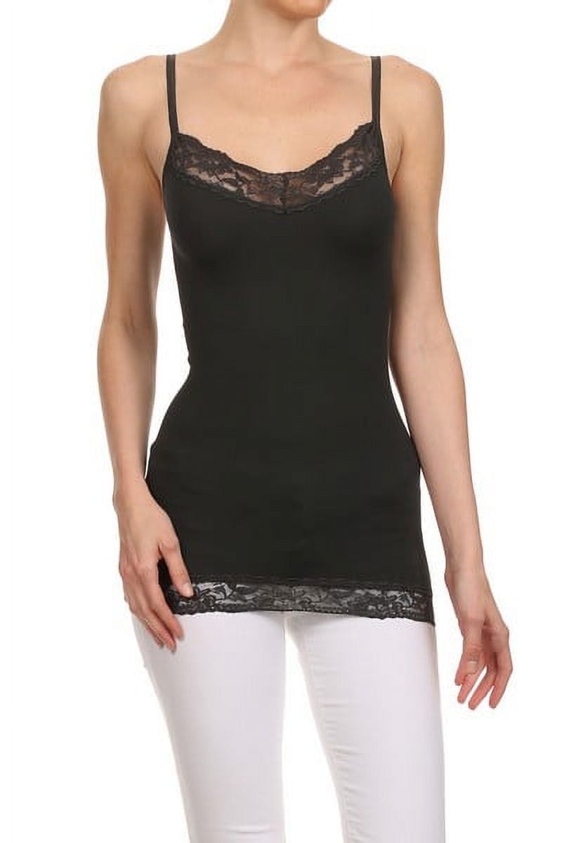 Women's Spaghetti Lace Trimmed Long Tank Top - Charcoal - Walmart.com