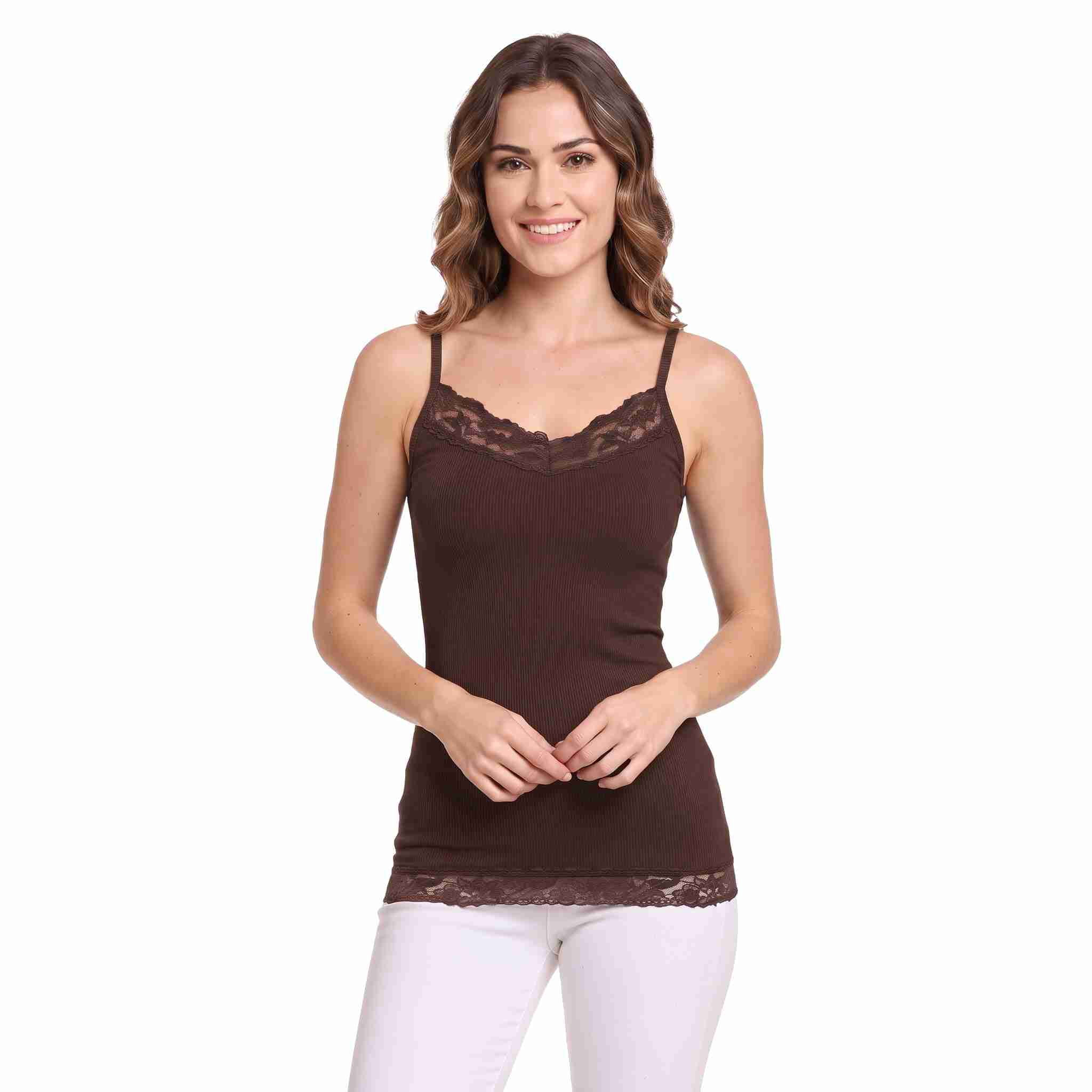 COUVER Women's Lace Trim Long Cami Tank Top Royal Blue One Size 1