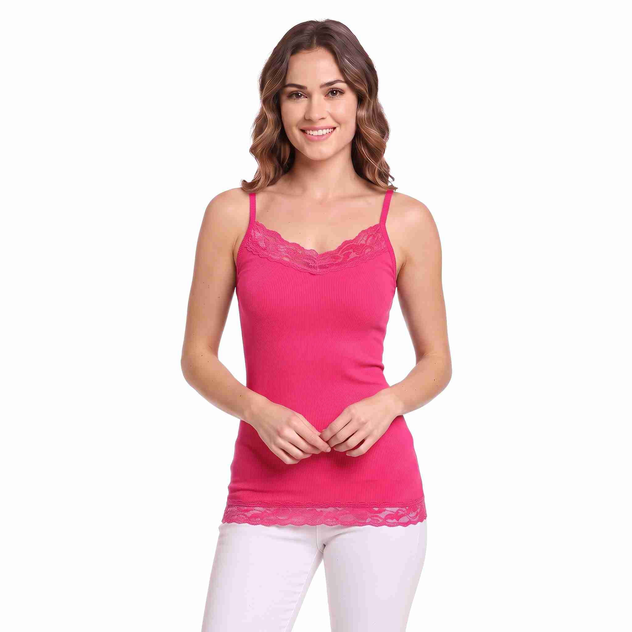 COUVER Women's Lace Trim Long Cami Tank Top Purple One Size 1 Pack