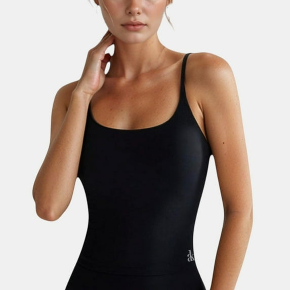 Women's Spaghetti Strap Activewear Tank with Built-In Bra and Seamless Longline Fit for Workout or Yoga - Medium, Black