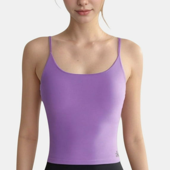 Women's Spaghetti Strap Activewear Tank with Built-In Bra and Seamless Longline Fit for Workout or Yoga - Medium, Purple