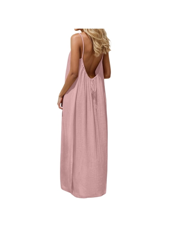 Women's Spaghetti Strap Backless Loose-fitting Resort Long Dress