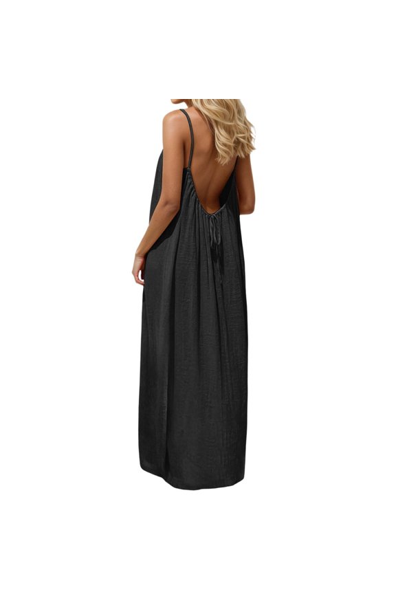 Women's Spaghetti Strap Backless Loose-fitting Resort Long Dress