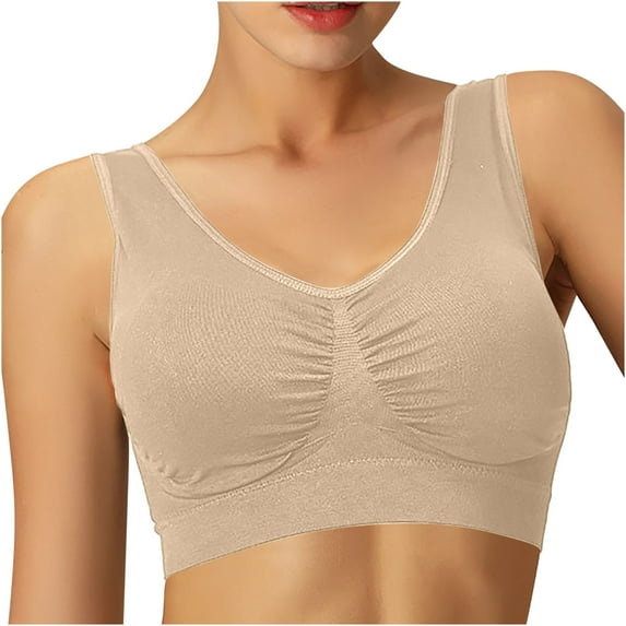 Women's Spaghetti Strap Bra No Underwire Bra Feature V-Neck Soft Bra Style W-1435 Beige S
