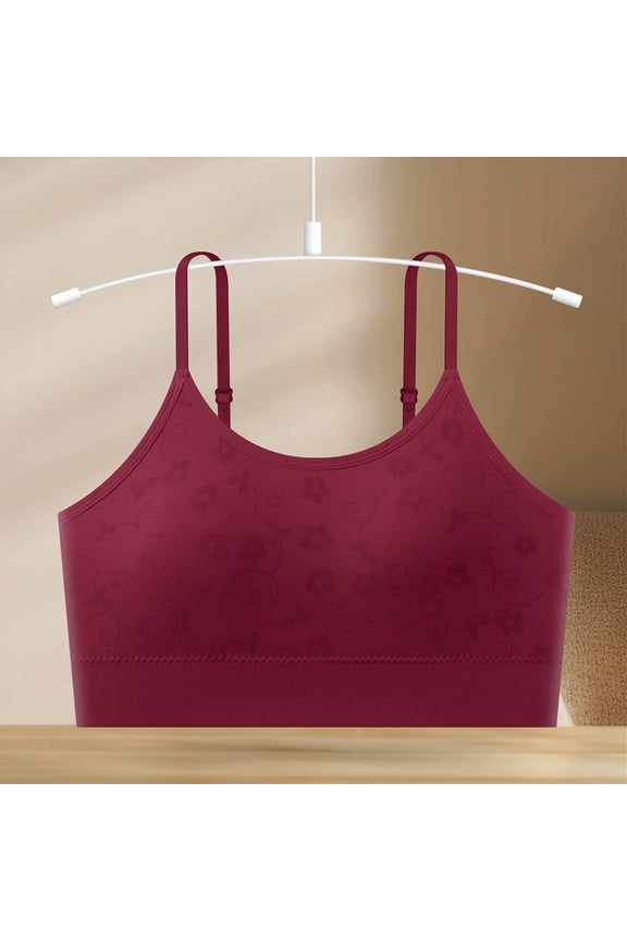 Women's Spaghetti Strap Cami Bra Adjustable Strap Seamless Comfortable Wireless Daily Bralette Red One Size