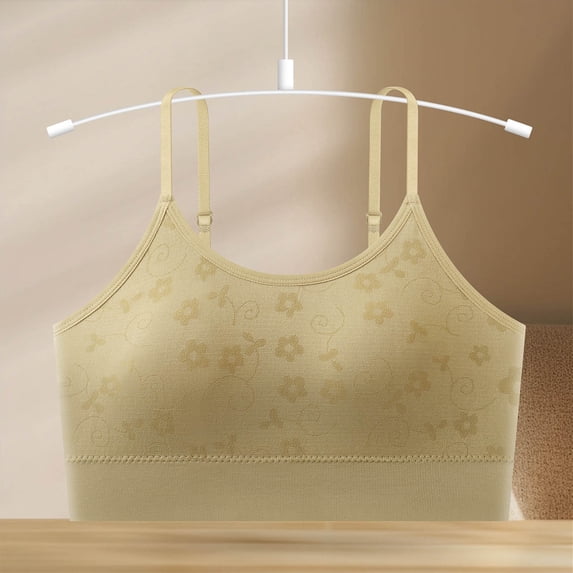 Women's Spaghetti Strap Cami Bra Adjustable Strap Seamless Comfortable Wireless Daily Bralette Yellow One Size