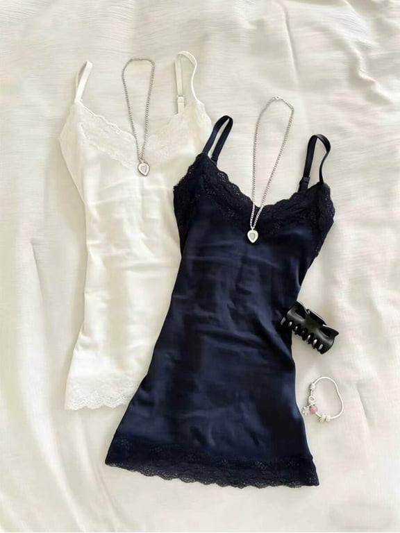 Women's Spaghetti Strap Cami Top Lace Detail Fitted Sleeveless Casual Everyday