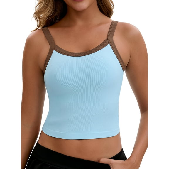 Women's Spaghetti Strap Camisole Sleeveless Contrast Color Cropped Tank Top XL Sky Blue