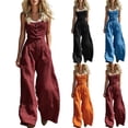 thumbnail image 1 of Women's Spaghetti Strap Cowl Neck Jumpsuit, Front Button High Waist Wide Leg Full Length Loose Solid Color Romper with Side Pockets Wine XL(XL), 1 of 6