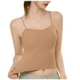 thumbnail image 1 of Women's Spaghetti Strap Crop Tank Tops Double Lined Seamless Camisole Yoga Basic T Shirts Slim Fit Blouses (L, Khaki), 1 of 7