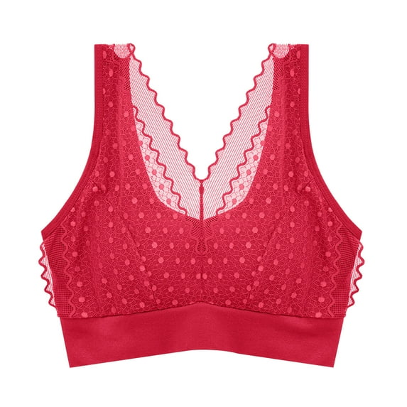 Women's Spaghetti Strap Full-Coverage Bra Feature V-Neck Demi & Balconette Bra Style W-934 Hook and Eye Closure Comfortable Bra Red One Size