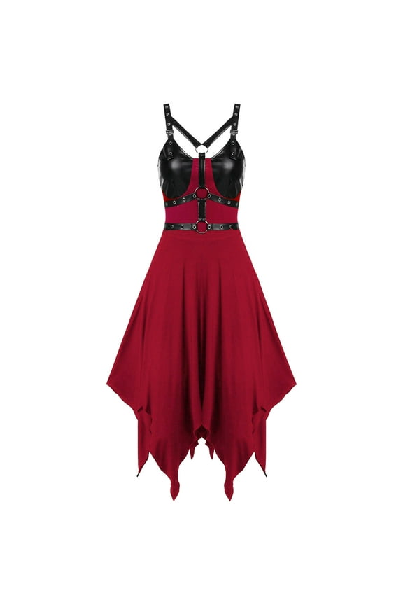 Women's Spaghetti Strap Gothic Punk Dress Steampunk Harness Strappy Vintage High-Low Dresses Formal Halloween Costume