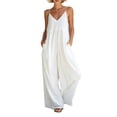 thumbnail image 1 of Women's Spaghetti Strap Jumpsuit - Boho V Neck Loose Sleeveless One Piece Wide Leg Pants Romper with Pockets, 1 of 6