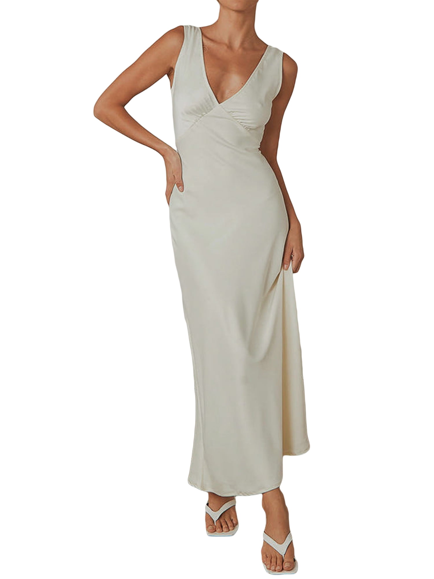 Maxi Satin Long Dress with Printed Panel and Back Straps main image 1