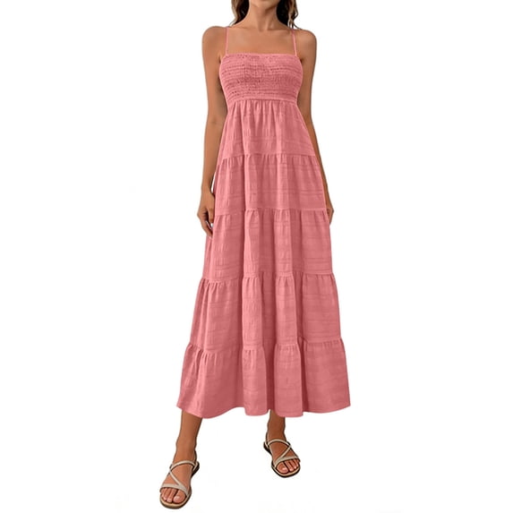 CIENVNSTG Women's Spaghetti Strap Maxi Dress Summer Sleeveless Dress Casual Boho Tube Top Backless Flowy Long Dresses Pink XL