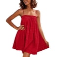 thumbnail image 1 of Women's Spaghetti Strap Mini Dress, Textured Seersucker Casual Babydoll Dresses, Loose Fit A-Line Summer Beach Cami Sundress with Pockets, 1 of 9